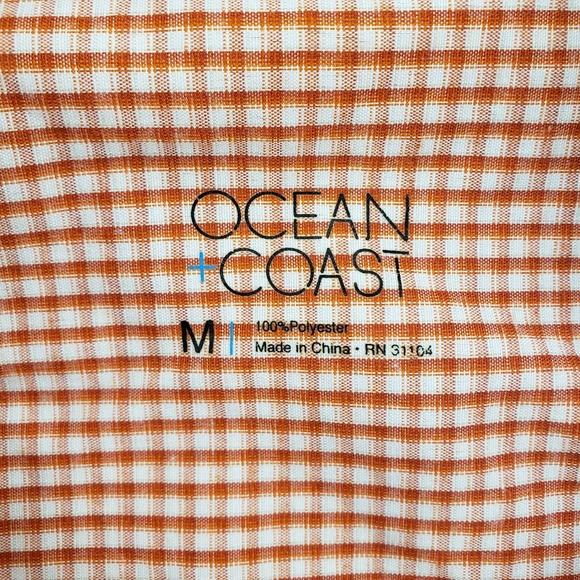 Ocean Coast Shirt Mens Medium Red White‎ Check Button Up Short Sleeve Pockets - Picture 10 of 14